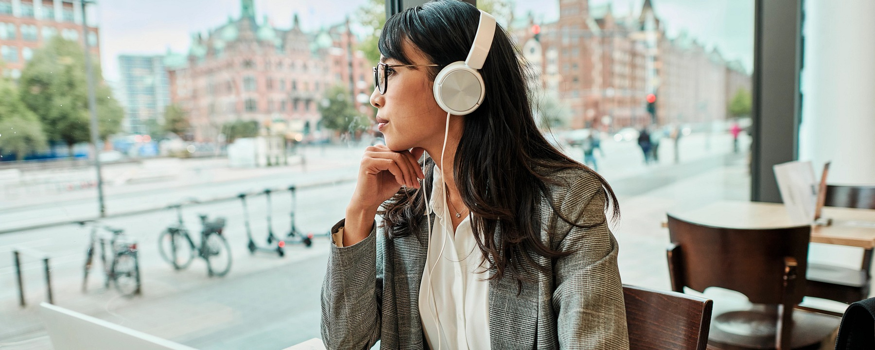 Girl listening podcast