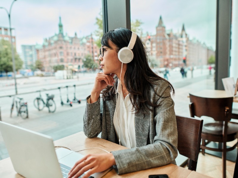 Girl listening podcast