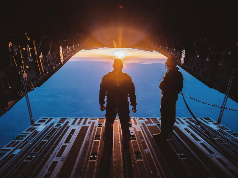RAF plane with sunset