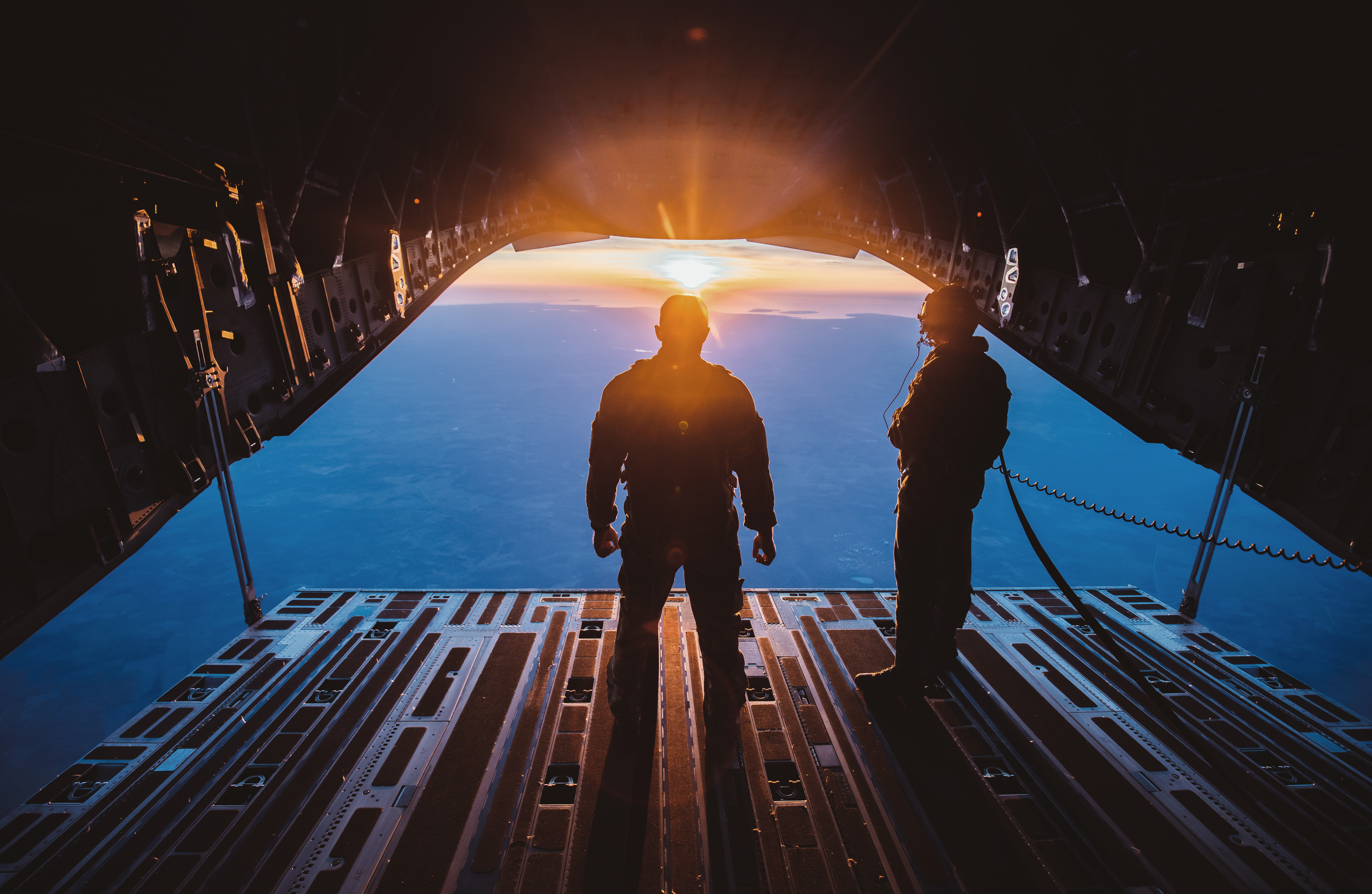 RAF plane with sunset