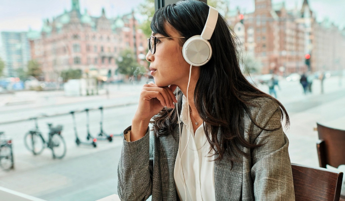 Girl listening podcast