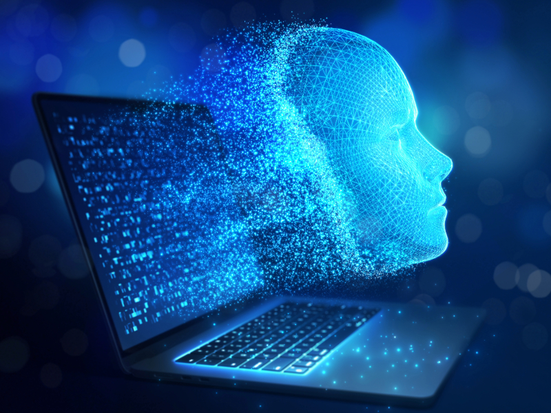 robot appearing from a laptop-computer