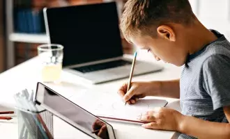 Young boy studying at home