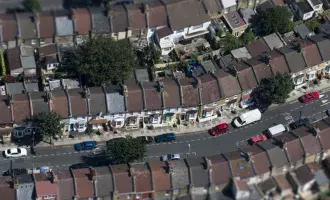 Aerial view of residential properties
