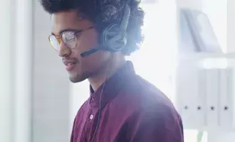 Customer service rep using headset