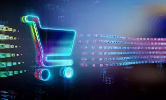 Digital cart icon on future tech