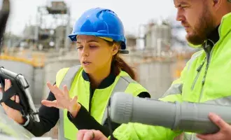 Site engineers at petrochemical plant