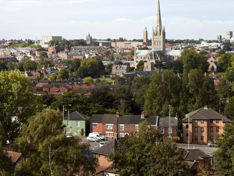 A view over the city of Norwich, in Norfolk, England,