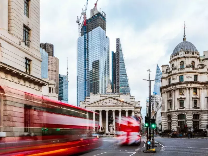 Blurred image of financial district of London