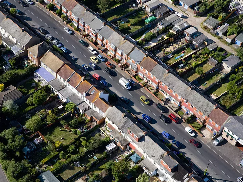 Residential street birdseye view